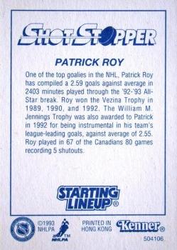 1993 Kenner Starting Lineup Cards #504106 Patrick Roy Back