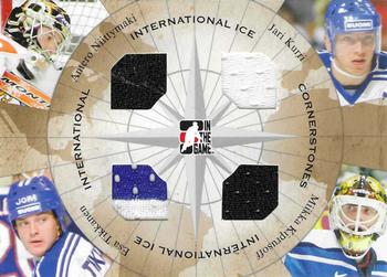 2006-07 In The Game Used International Ice - Cornerstones #IC-04 Antero Niittymaki / Jari Kurri / Esa Tikkanen / Miikka Kiprusoff Front