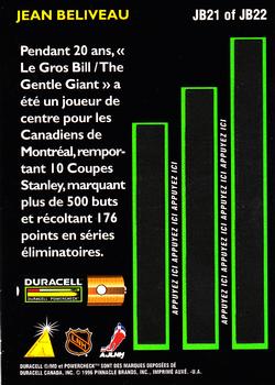 1996-97 Duracell L'Equipe Beliveau #JB21 Jean Beliveau Back