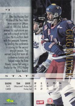 1995 Classic Hockey Draft - Gold #71 Greg Bullock Back