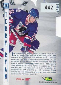 1995 Classic Hockey Draft - Ice Breakers Die Cuts #BK 8 Terry Ryan Back