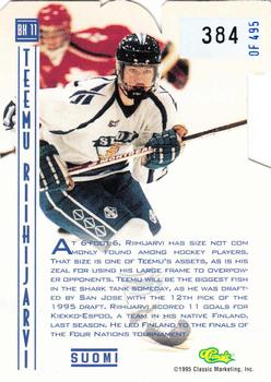 1995 Classic Hockey Draft - Ice Breakers Die Cuts #BK 11 Teemu Riihijarvi Back