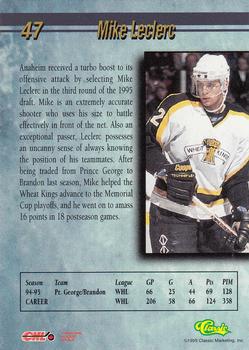 1995 Classic Hockey Draft - Silver #47 Mike Leclerc Back