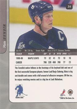 2000-01 Be a Player Signature Series - Cleveland National Ruby #34 Mats Sundin Back