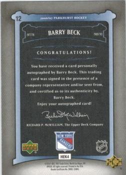 2006-07 Parkhurst - Autographs #12 Barry Beck Back