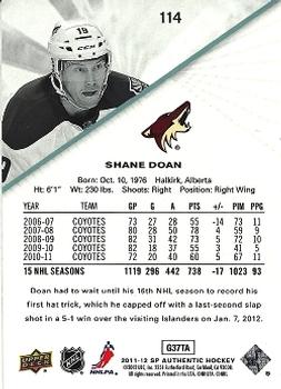 2011-12 SP Authentic #114 Shane Doan Back