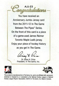 2011-12 In The Game Between The Pipes - Anniversary Jumbo Jersey #AJJ-23 James Reimer Back