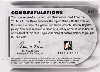 2011-12 In The Game Between The Pipes - Game Used Jersey Gold #M-35 Curtis Joseph Back