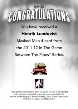 2011-12 In The Game Between The Pipes - Masked Men IV Gold #MM-27 Henrik Lundqvist Back