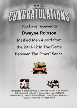 2011-12 In The Game Between The Pipes - Masked Men IV Silver #MM-39 Dwayne Roloson Back