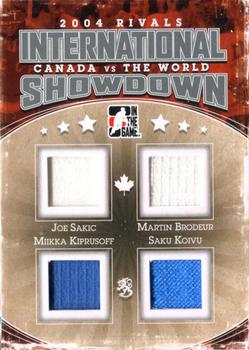 2011-12 In The Game Canada vs. The World - International Showdown Rivals Silver #ISR-11 Joe Sakic / Martin Brodeur / Miikka Kiprusoff / Saku Koivu Front