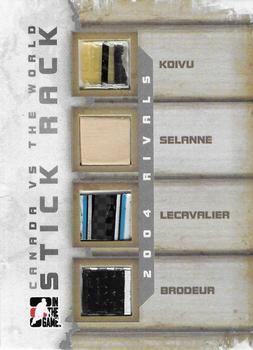 2011-12 In The Game Canada vs. The World - Stick Rack Silver #SR-11 Saku Koivu / Teemu Selanne / Vincent Lecavalier / Martin Brodeur Front