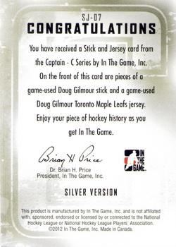 2011-12 In The Game Captain-C - Stick and Jersey Silver #SJ-07 Doug Gilmour Back
