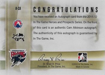 2011-12 In The Game Heroes and Prospects - Autographs #A-CA Cam Atkinson Back