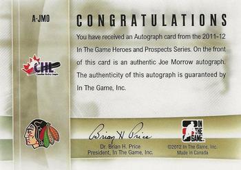 2011-12 In The Game Heroes and Prospects - Autographs #A-JMO Joe Morrow Back