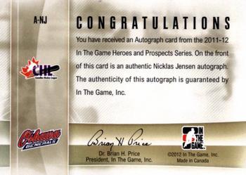 2011-12 In The Game Heroes and Prospects - Autographs #A-NJ Nicklas Jensen Back
