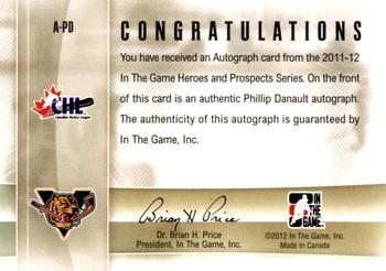 2011-12 In The Game Heroes and Prospects - Autographs #A-PD Phillip Danault Back