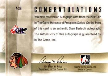 2011-12 In The Game Heroes and Prospects - Autographs #A-SB Sven Baertschi Back