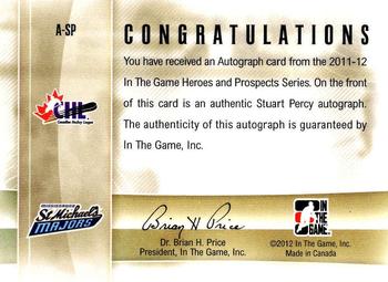 2011-12 In The Game Heroes and Prospects - Autographs #A-SP Stuart Percy Back