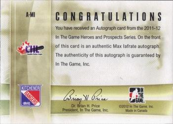 2011-12 In The Game Heroes and Prospects - Autographs #A-MI Max Iafrate Back