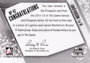 2011-12 In The Game Heroes and Prospects - Net Prospects Jerseys Gold #NP-02 Jacob Markstrom Back