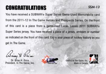 2011-12 In The Game Heroes and Prospects - Subway Series Jerseys Silver #SSM-13 Lucas Lessio Back