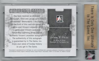 2011-12 In The Game Ultimate Memorabilia - Autograph Stick and Jersey #NNO Vincent Lecavalier Back