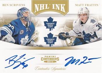 2011-12 Panini Contenders - NHL Ink Duals Gold #5 Ben Scrivens / Matt Frattin Front