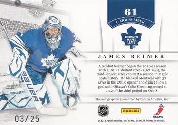 2011-12 Panini Contenders - NHL Ink Gold #61 James Reimer Back