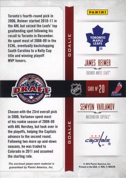 2011-12 Panini Rookie Anthology - Draft Year Combo Jerseys #20 James Reimer / Semyon Varlamov Back