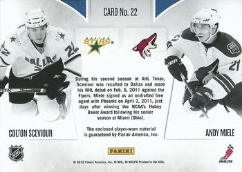 2011-12 Panini Rookie Anthology - Rookie Rivalry Dual Jerseys #22 Colton Sceviour / Andy Miele Back