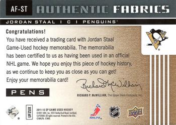 2011-12 SP Game Used - Authentic Fabrics Gold #AF-ST Jordan Staal Back