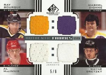 2011-12 SP Game Used - Authentic Fabrics Sevens #AF7 SHOTS Ray Bourque / Marcel Dionne / Al MacInnis / Wayne Gretzky / Brendan Shanahan / Brett Hull / Joe Sakic Front