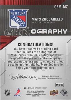 2011-12 Upper Deck Black Diamond - Gemography #GEM-MZ Mats Zuccarello Back