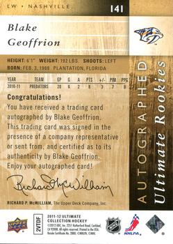 2011-12 Upper Deck Ultimate Collection #141 Blake Geoffrion Back