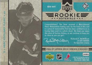 2006-07 Upper Deck - Rookie Materials #RM-MV Marc-Edouard Vlasic Back