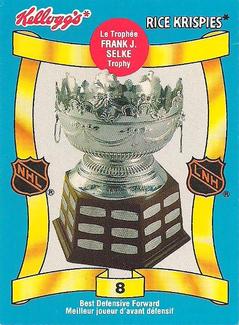 1992 Kellogg's NHL Trophies #8 Frank J. Selke Trophy Front