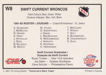 1991-92 7th Inning Sketch WHL - Teams #W8 Swift Current Broncos Back