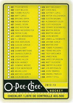 2012-13 O-Pee-Chee #500 Checklist: 401-500 Front