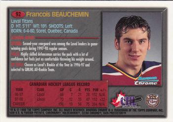 1998 Bowman Chrome CHL #92 Francois Beauchemin Back