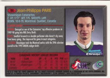1998 Bowman Chrome CHL #94 Jean-Philippe Pare Back