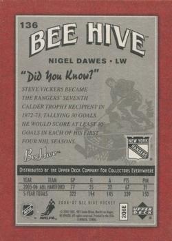 2006-07 Upper Deck Beehive - Red Facsimile Signatures #136 Nigel Dawes Back