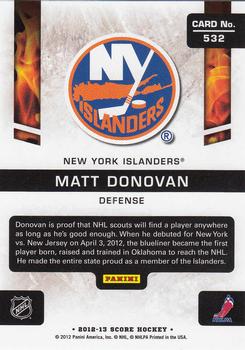 2012-13 Score #532 Matt Donovan Back