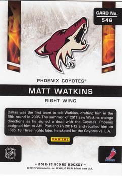 2012-13 Score #546 Matt Watkins Back