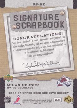 2006-07 Upper Deck Beehive - Signature Scrapbook #SS-HE Milan Hejduk Back