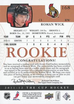 2011-12 Upper Deck The Cup #168 Roman Wick Back