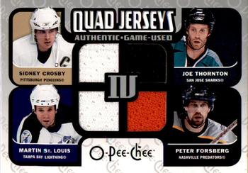 2007-08 O-Pee-Chee - Quad Jerseys (Quad Materials) #QM-TFSC Joe Thornton / Peter Forsberg / Martin St. Louis / Sidney Crosby Front