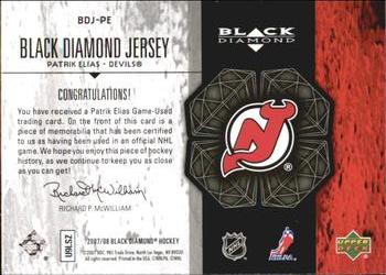 2007-08 Upper Deck Black Diamond - Jerseys #BDJ-PE Patrik Elias Back