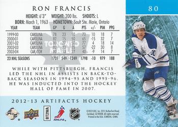 2012-13 Upper Deck Artifacts #80 Ron Francis Back