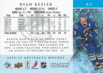 2012-13 Upper Deck Artifacts #83 Ryan Kesler Back